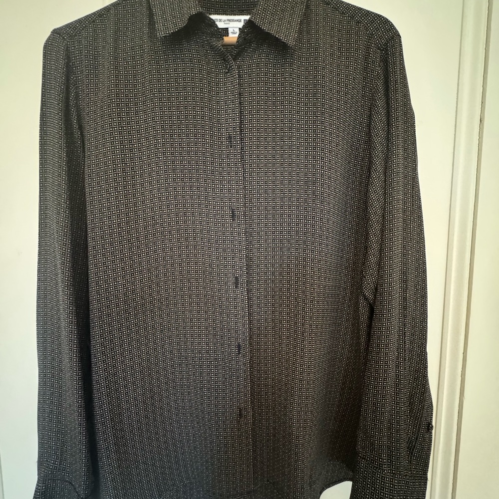 Women’s Brown patterned silk blouse, size large